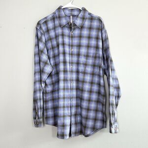 Hanna Andersson Button Up Flannel Shirt Mens Medium Blue Plaid Cotton Grunge
